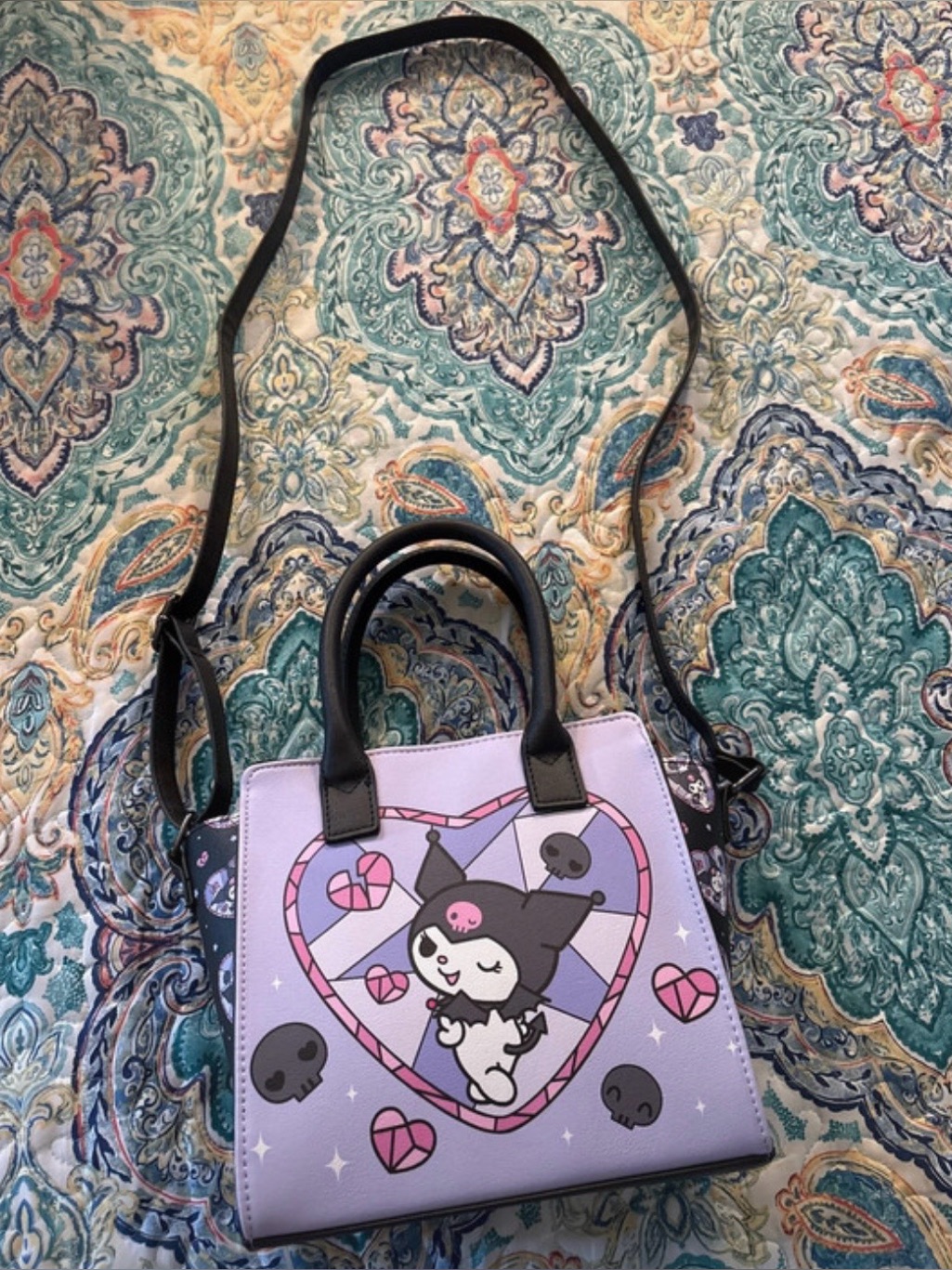 Loungefly Kuromi Glass Hearts/Skulls Crossbody Bag, New Without Tags! Never Used